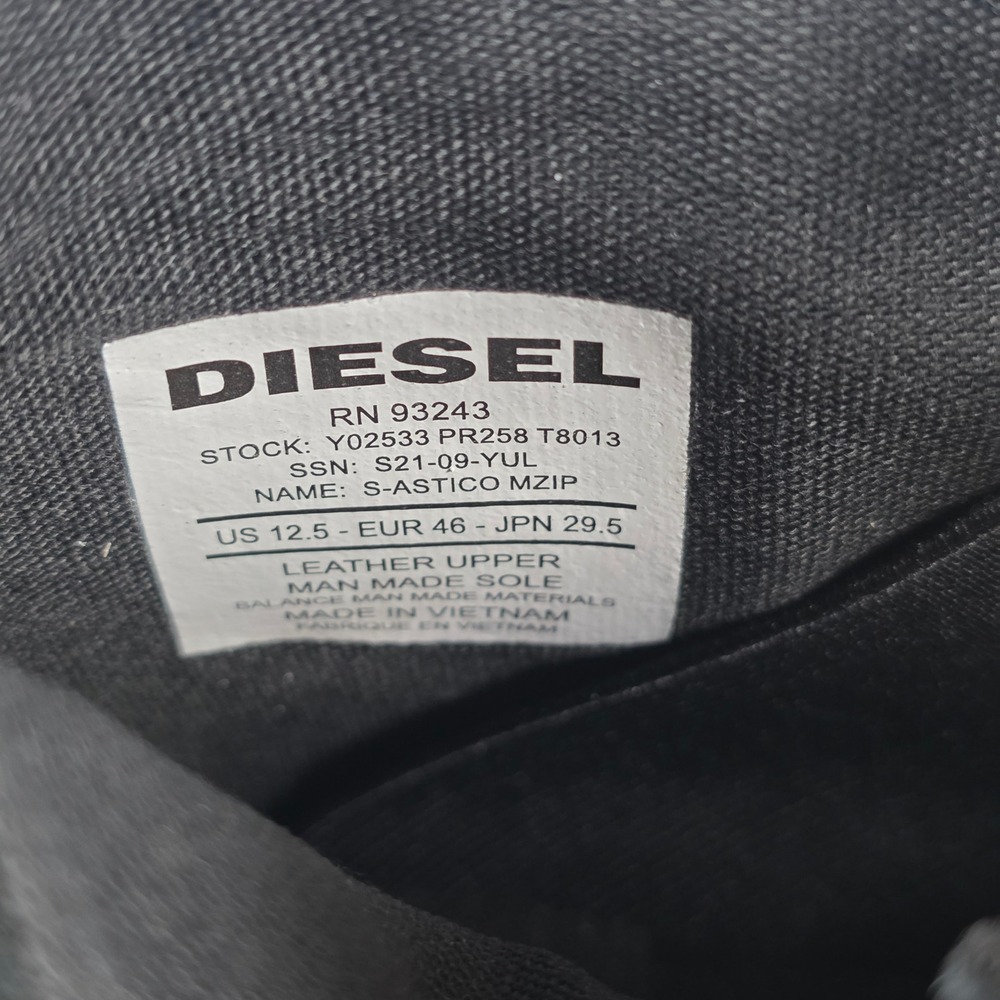 Diesel S-Astico Mzip Sneakers Men 12.5 Black White High Top Leather Suede Zip Up - Picture 11 of 11